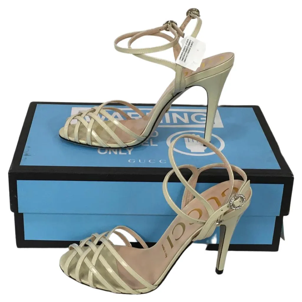 Gucci Women's Vintage Shiny Patent Leather High Heels Sandals White & Black