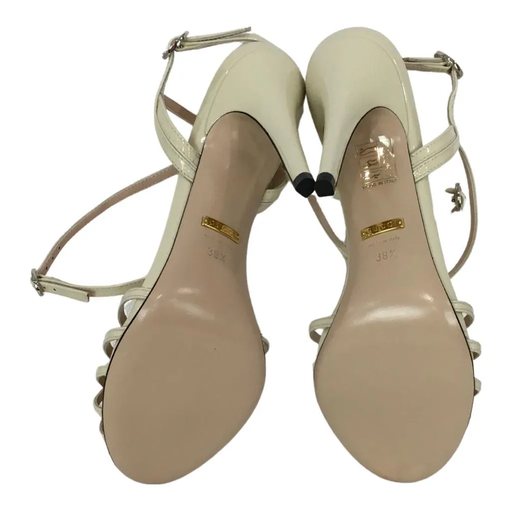 Gucci Women's Vintage Shiny Patent Leather High Heels Sandals White & Black