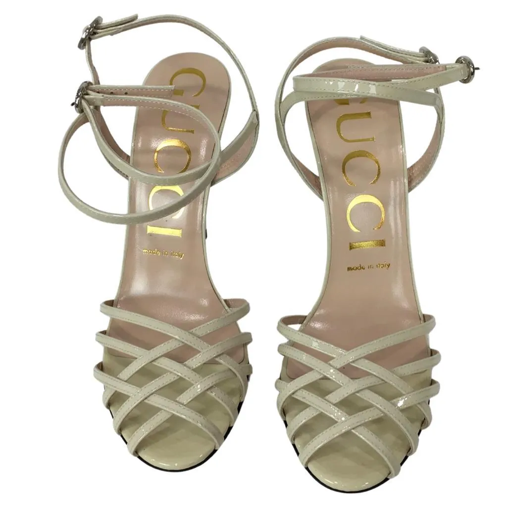 Gucci Women's Vintage Shiny Patent Leather High Heels Sandals White & Black