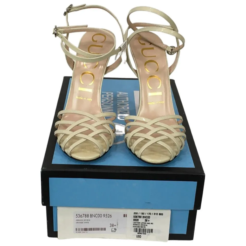 Gucci Women's Vintage Shiny Patent Leather High Heels Sandals White & Black