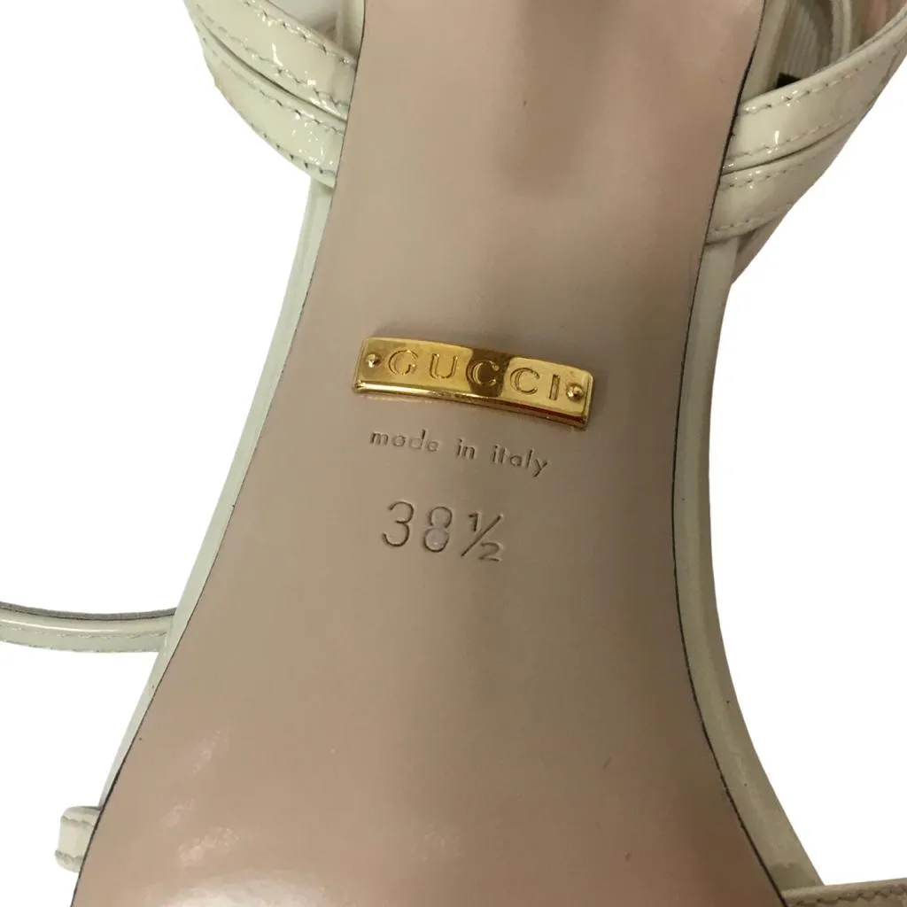 Gucci Women's Vintage Shiny Patent Leather High Heels Sandals White & Black