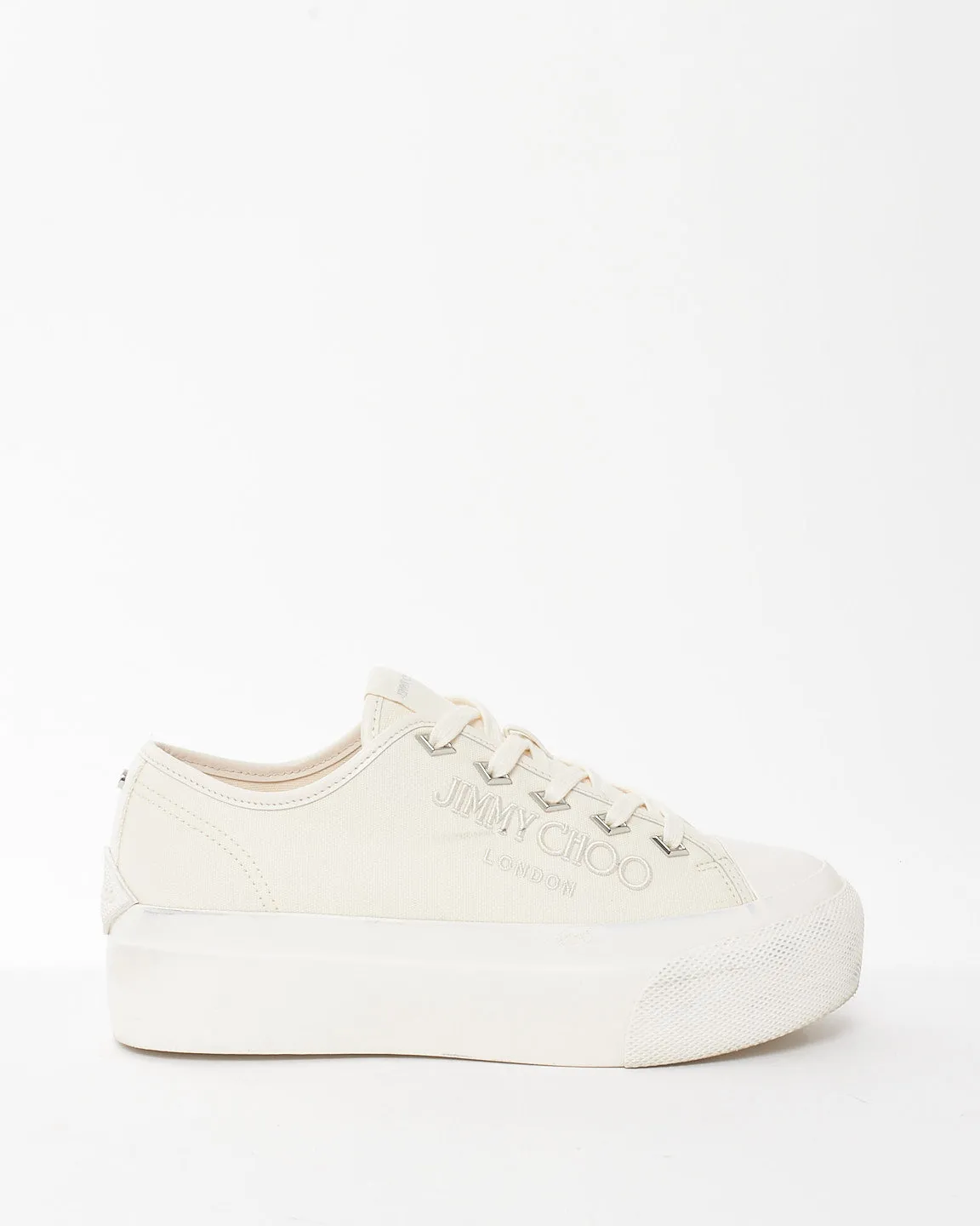 Jimmy Choo White Canvas Logo Sneakers - 38