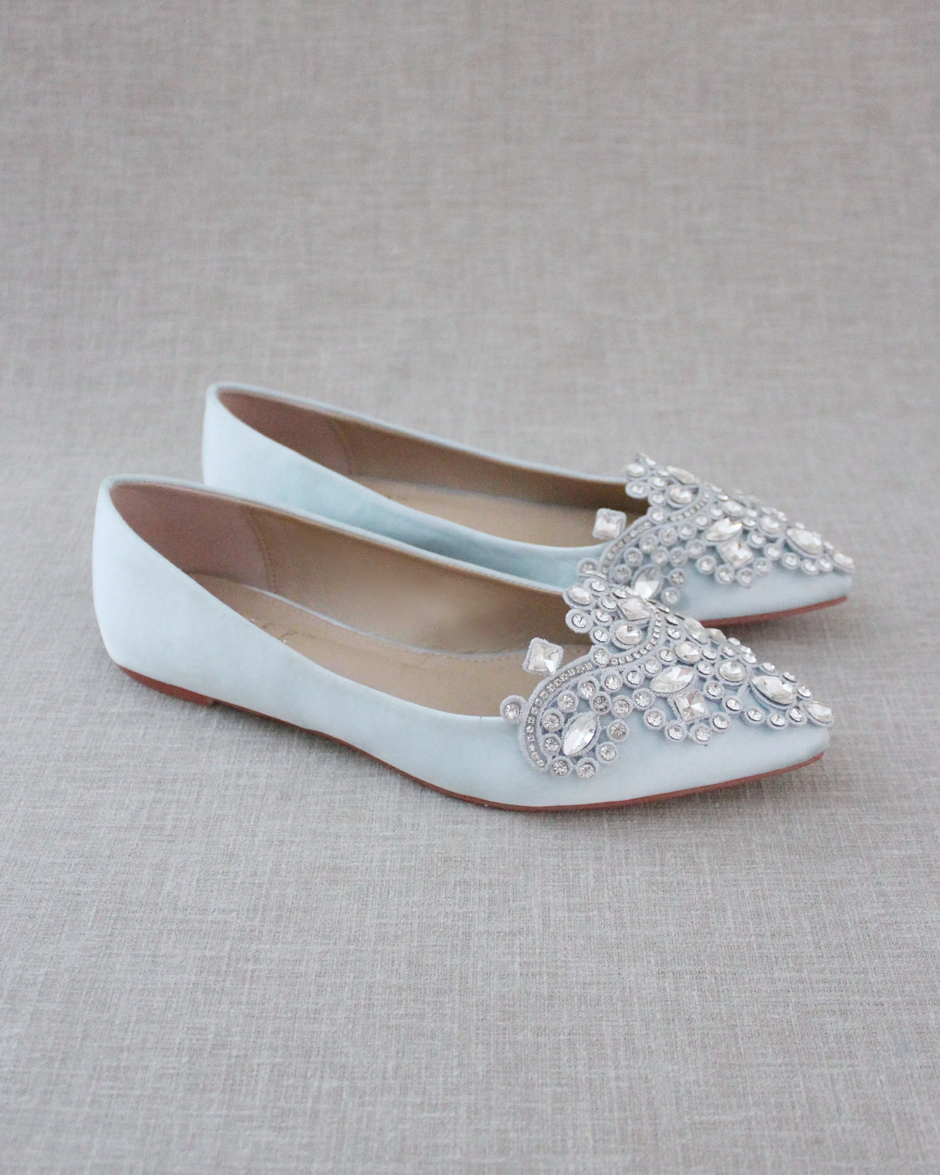 Light Blue Embellished Rhinestone Wedding Flats