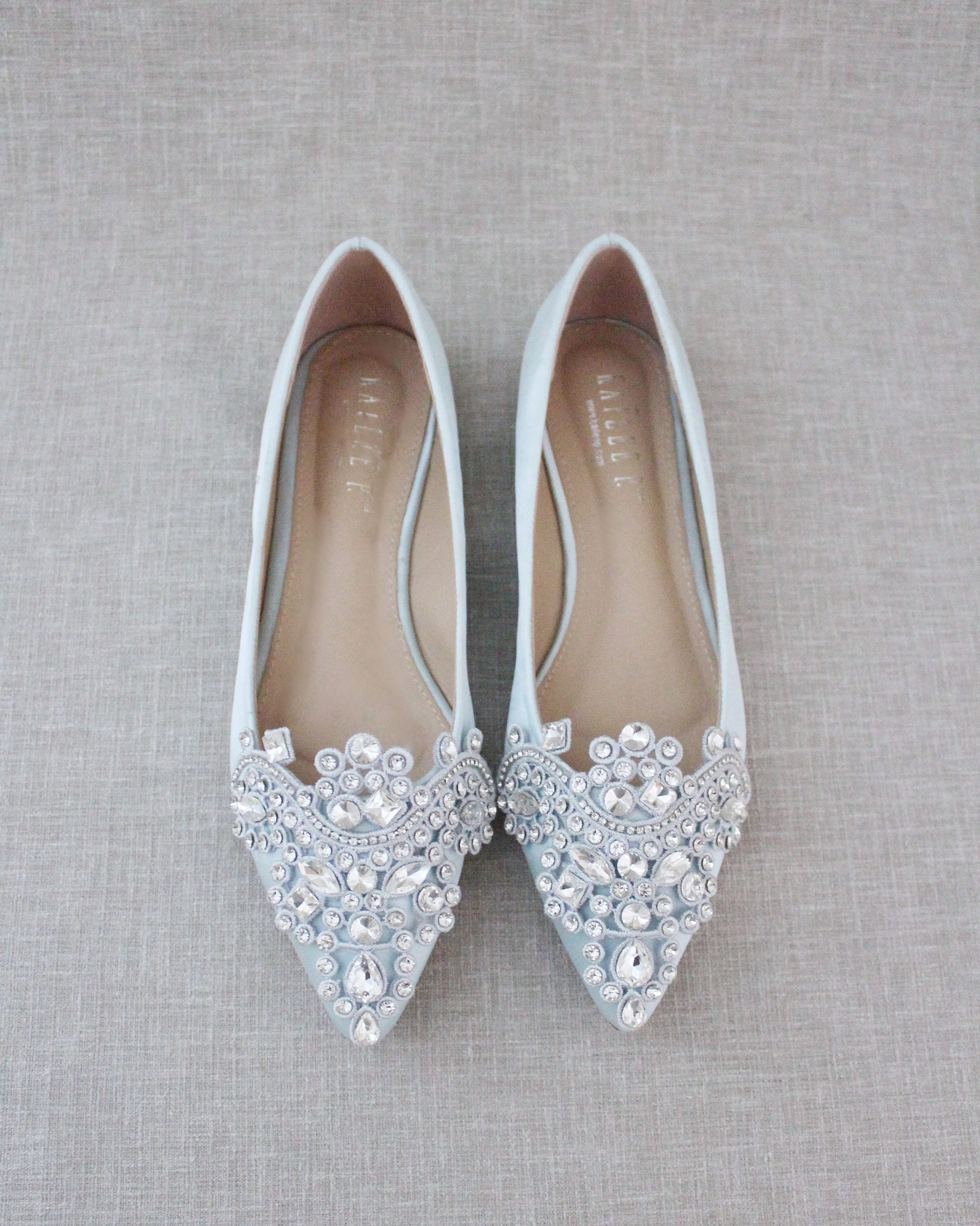 Light Blue Embellished Rhinestone Wedding Flats