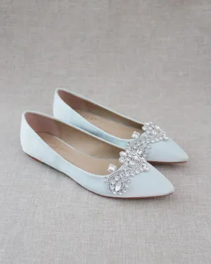 Light Blue Embellished Rhinestone Wedding Flats