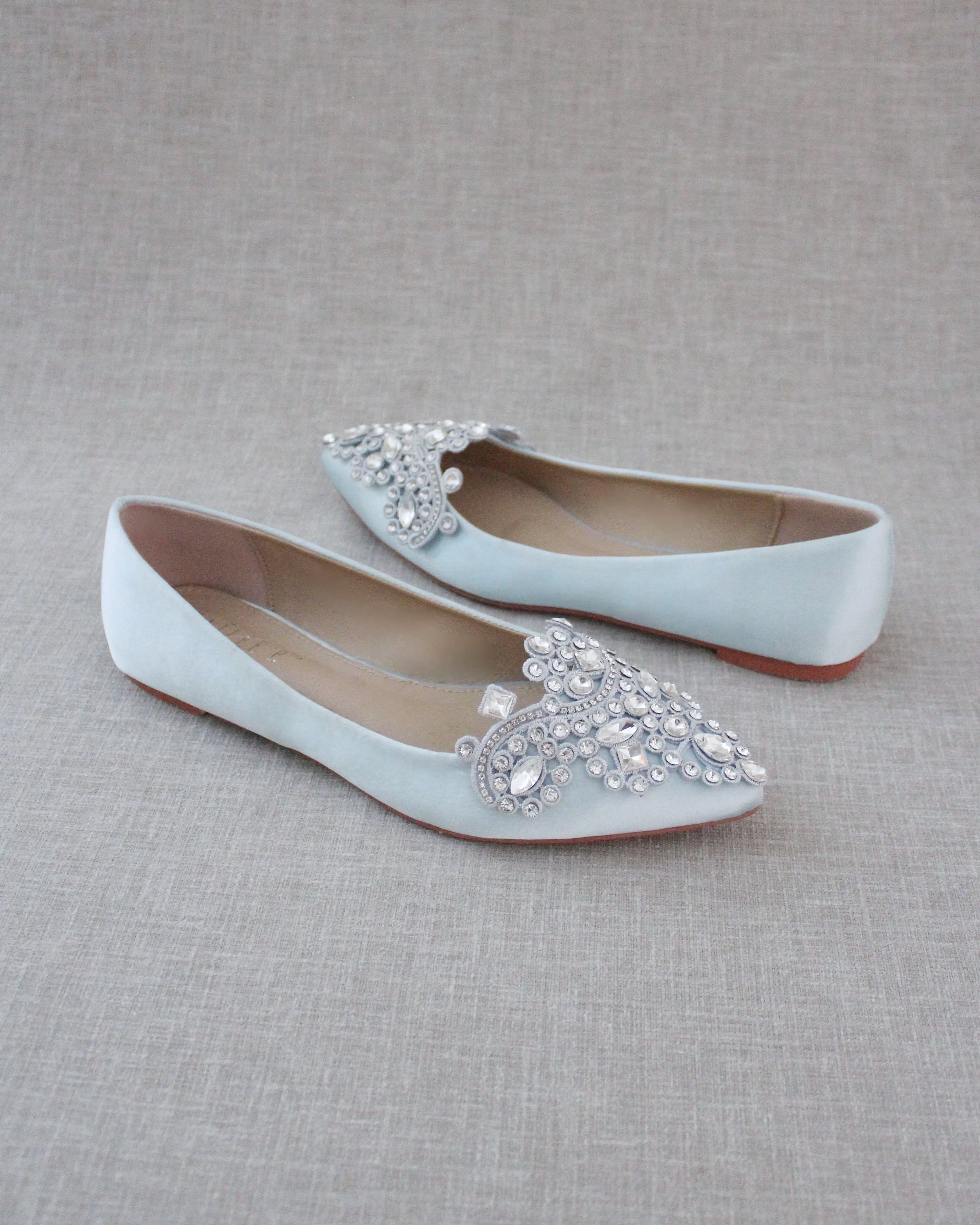 Light Blue Embellished Rhinestone Wedding Flats