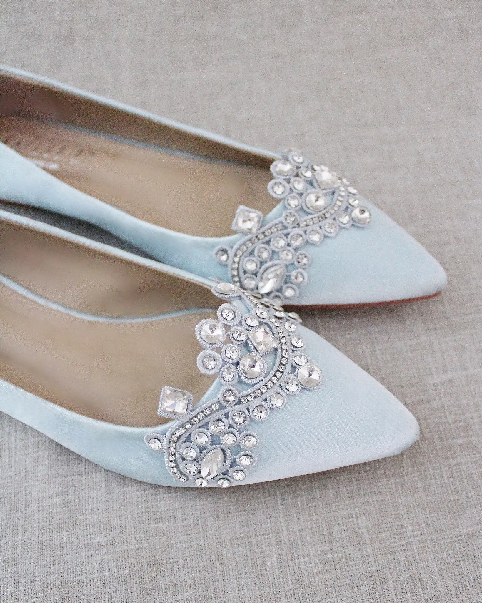 Light Blue Embellished Rhinestone Wedding Flats