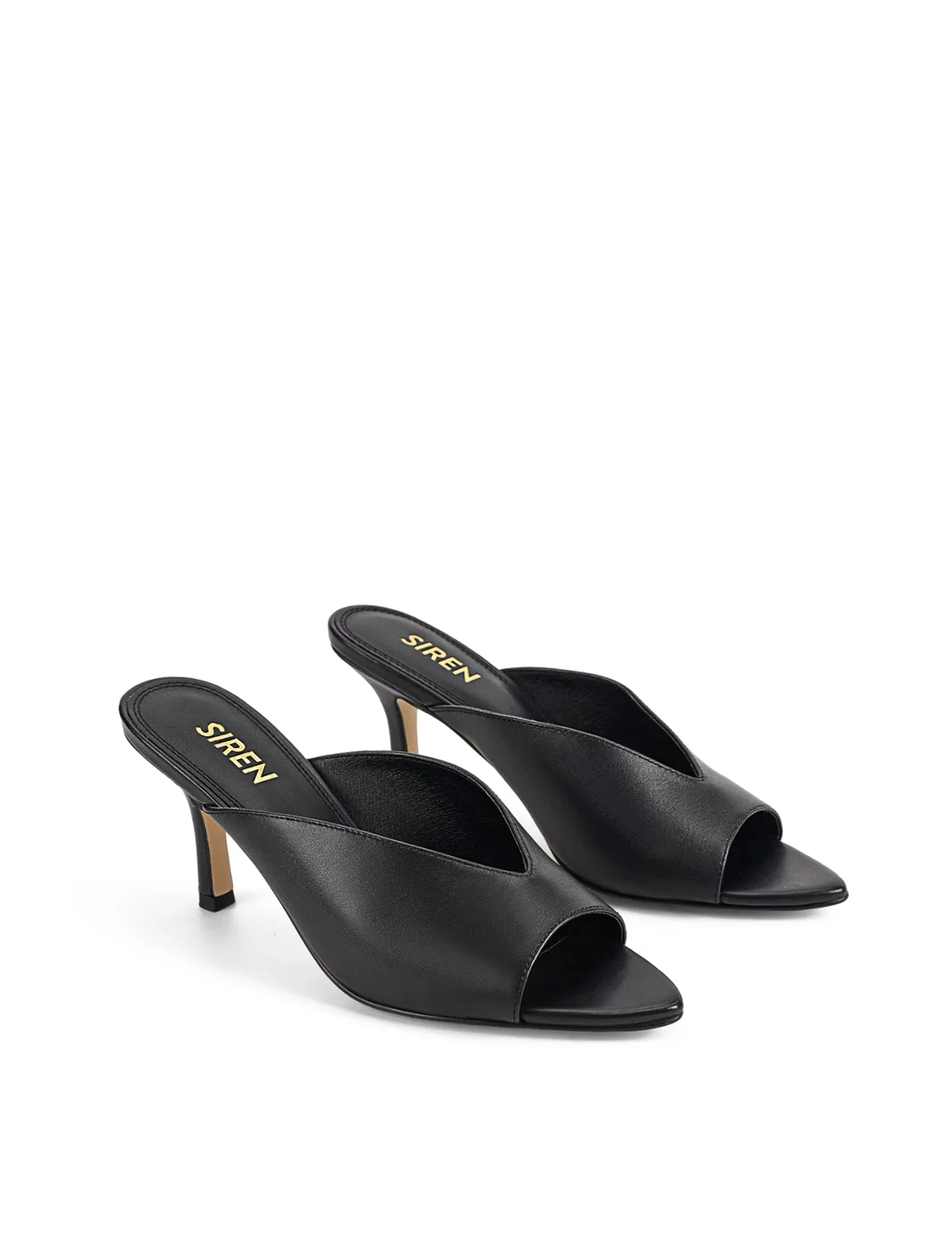 Mabel Point Toe Mules - Black Leather
