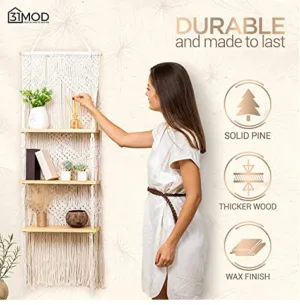 Macrame Wall Hanging Shelf - 3-Tier Macrame Shelf with Enhanced Solid Wood Shelves