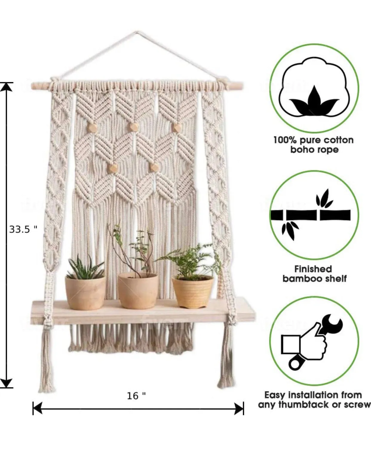 Mifflin Infinity Macrame Wall Hanging Shelf