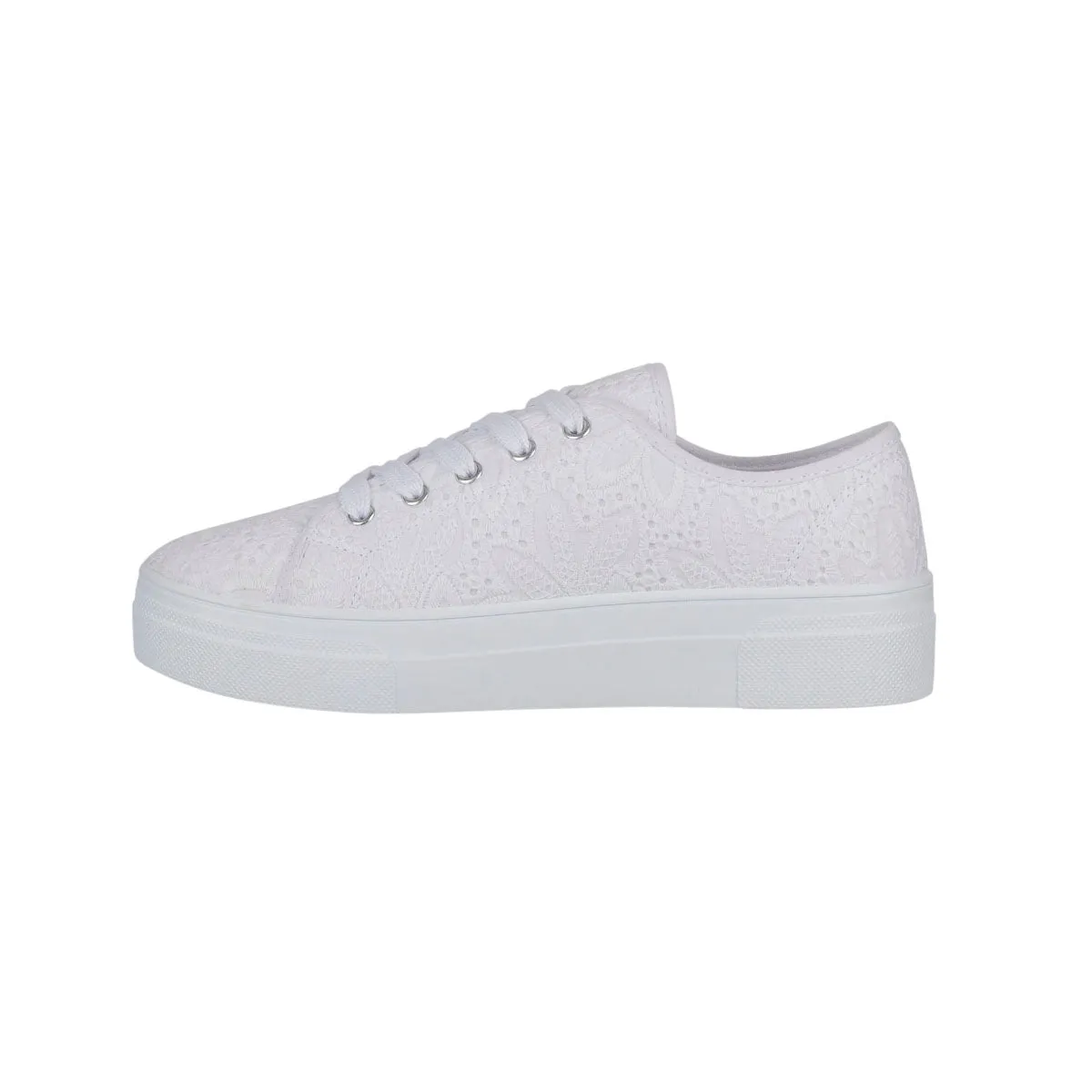 Miley Ladies Canvas Trainers Floral Embroidered Womens Platform Lace Up Sneakers Shoes