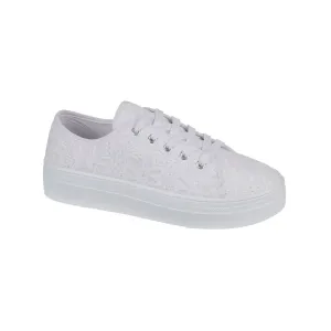 Miley Ladies Canvas Trainers Floral Embroidered Womens Platform Lace Up Sneakers Shoes
