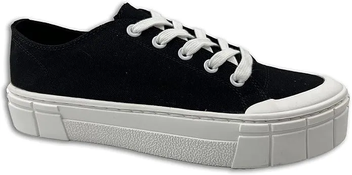 New Mad Love Women's Fran Canvas Sneakers with cute daisy flower insoles, Black! Sz 9! Made with sustainable and eco-friendly recycled materials
