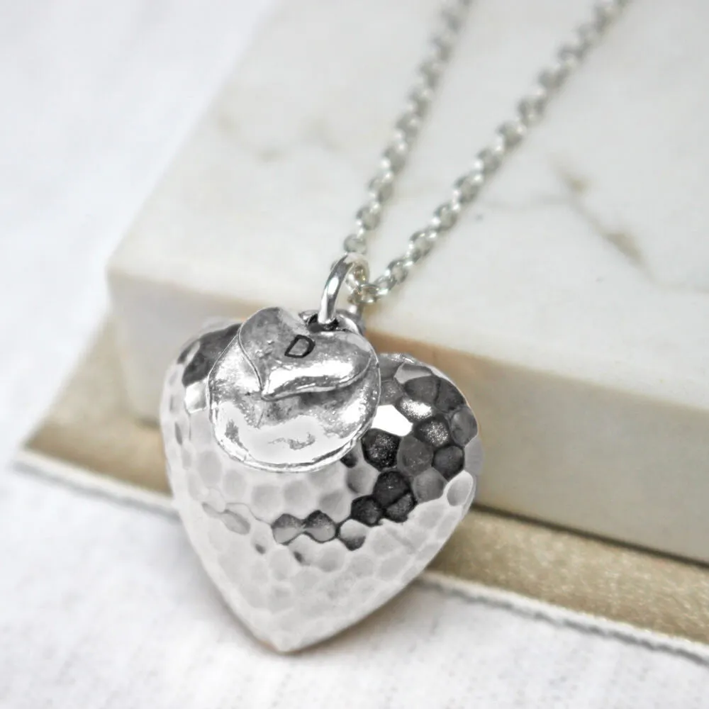 Personalised Large Hammered Heart Pendant Necklace