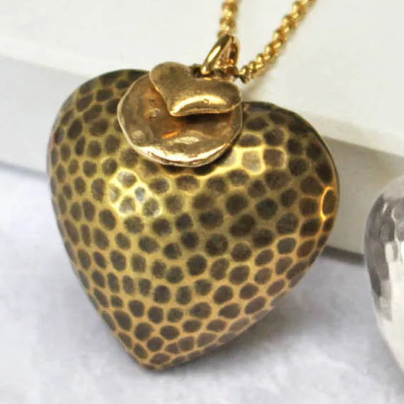 Personalised Large Hammered Heart Pendant Necklace