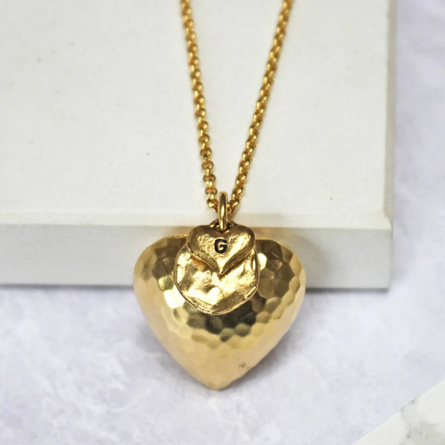 Personalised Large Hammered Heart Pendant Necklace