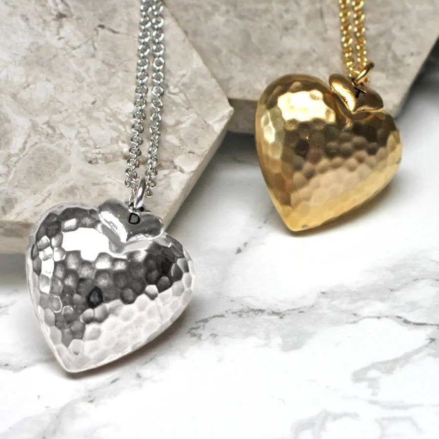 Personalised Large Hammered Heart Pendant Necklace