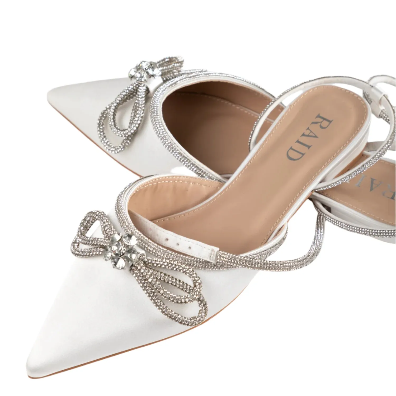 RAID Armell Flat Lace up Pump in White Satin