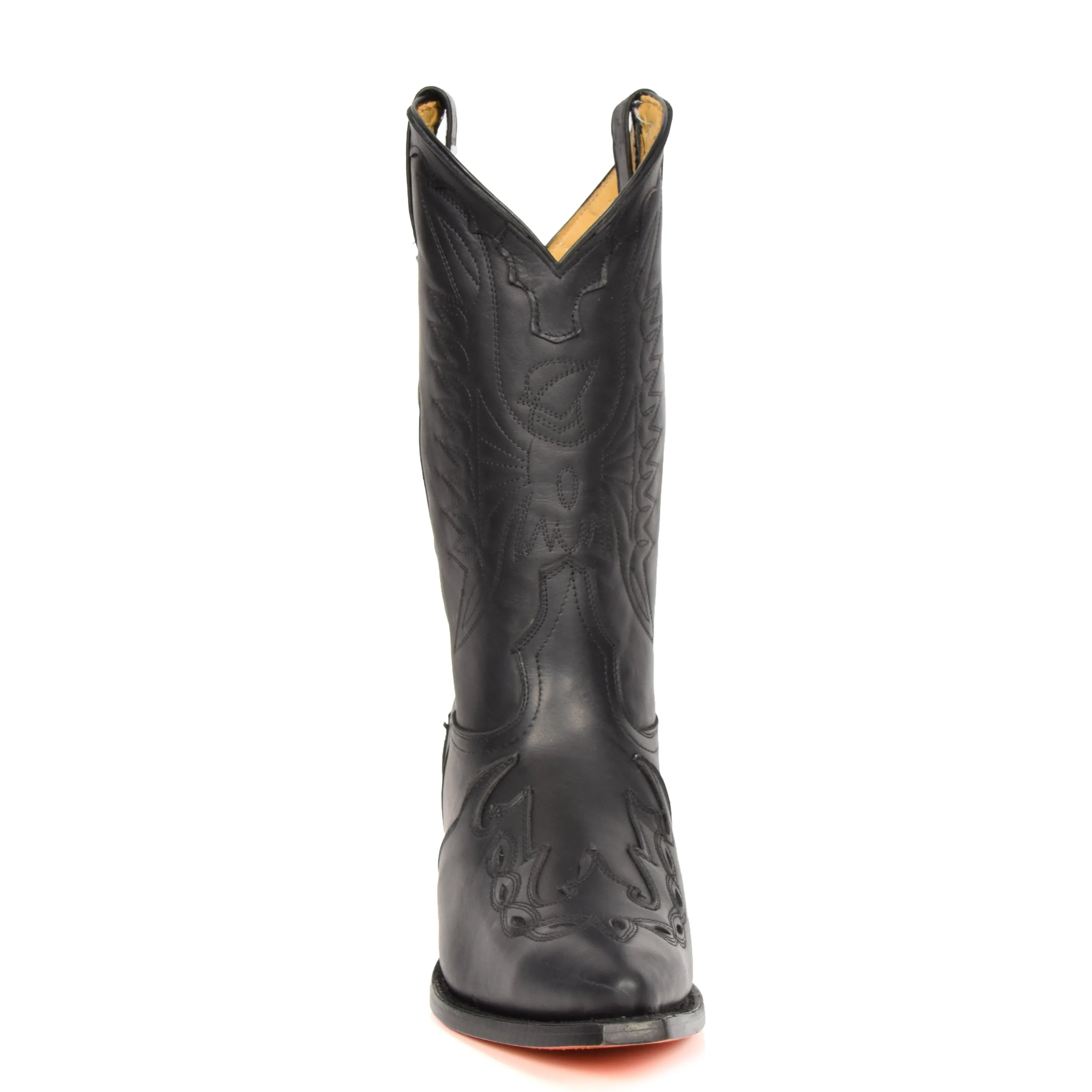 Real Leather Pointed Toe Cowboy Boots AZ350 Black