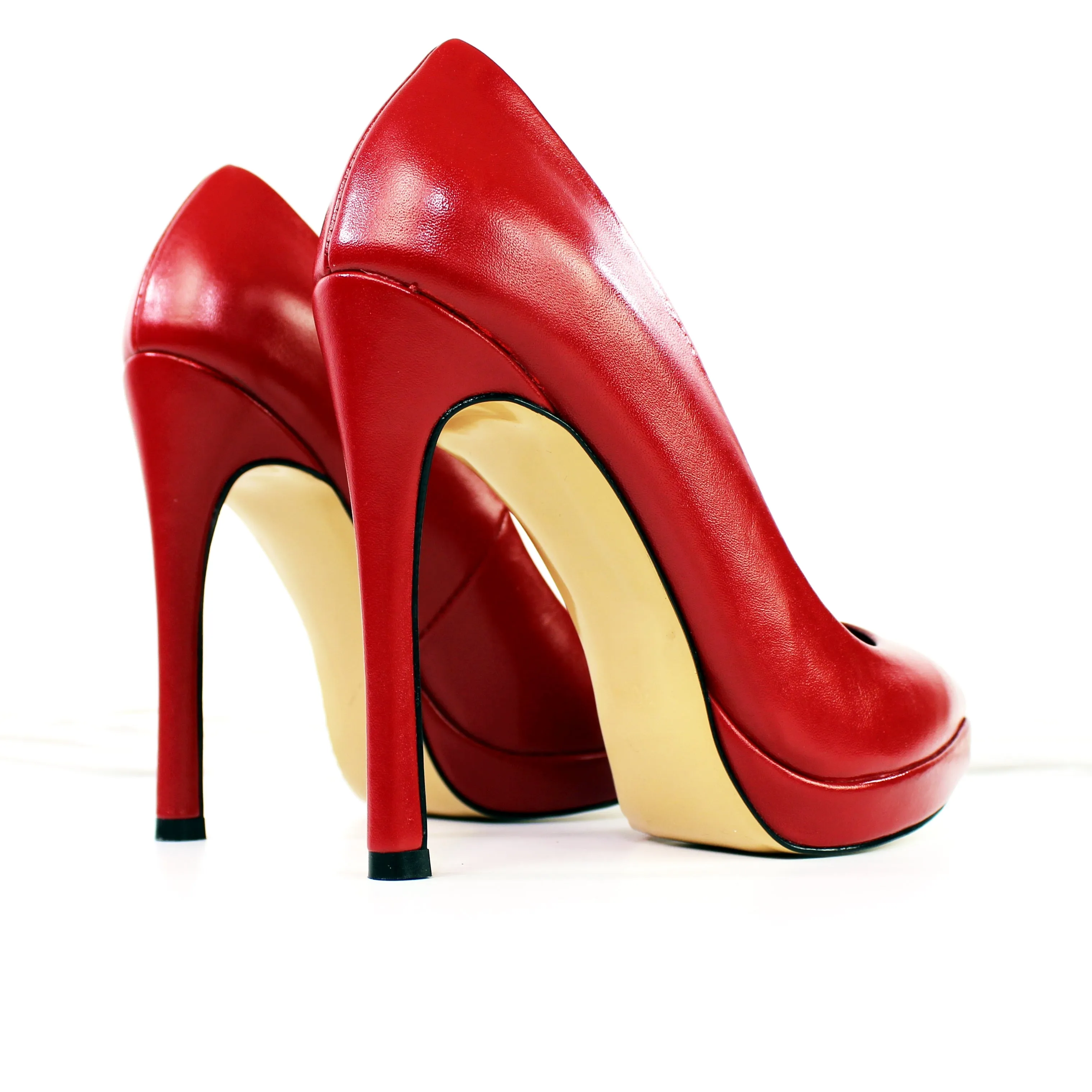 Red Genuine Leather Pointy Toe Stilettos
