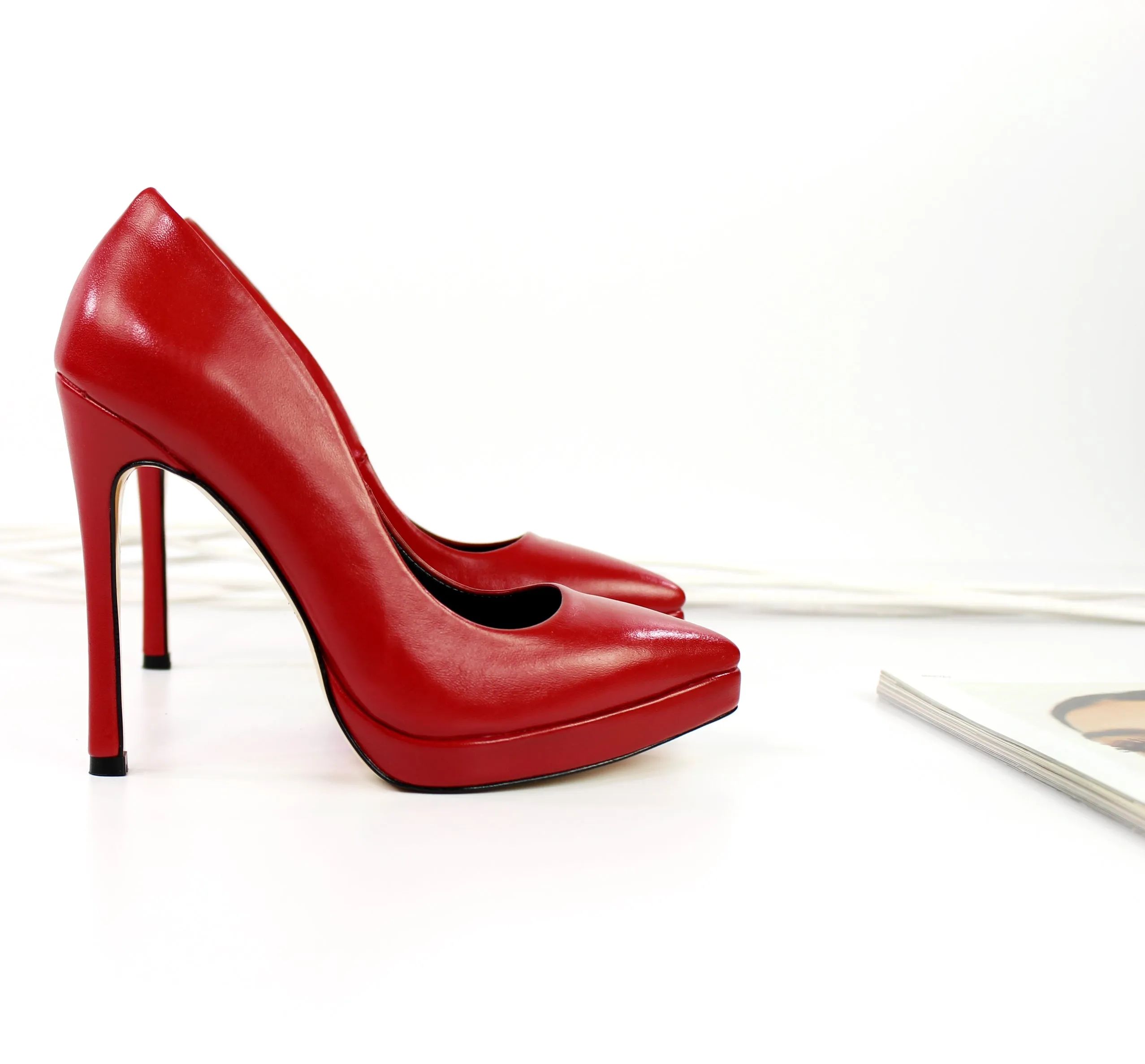 Red Genuine Leather Pointy Toe Stilettos