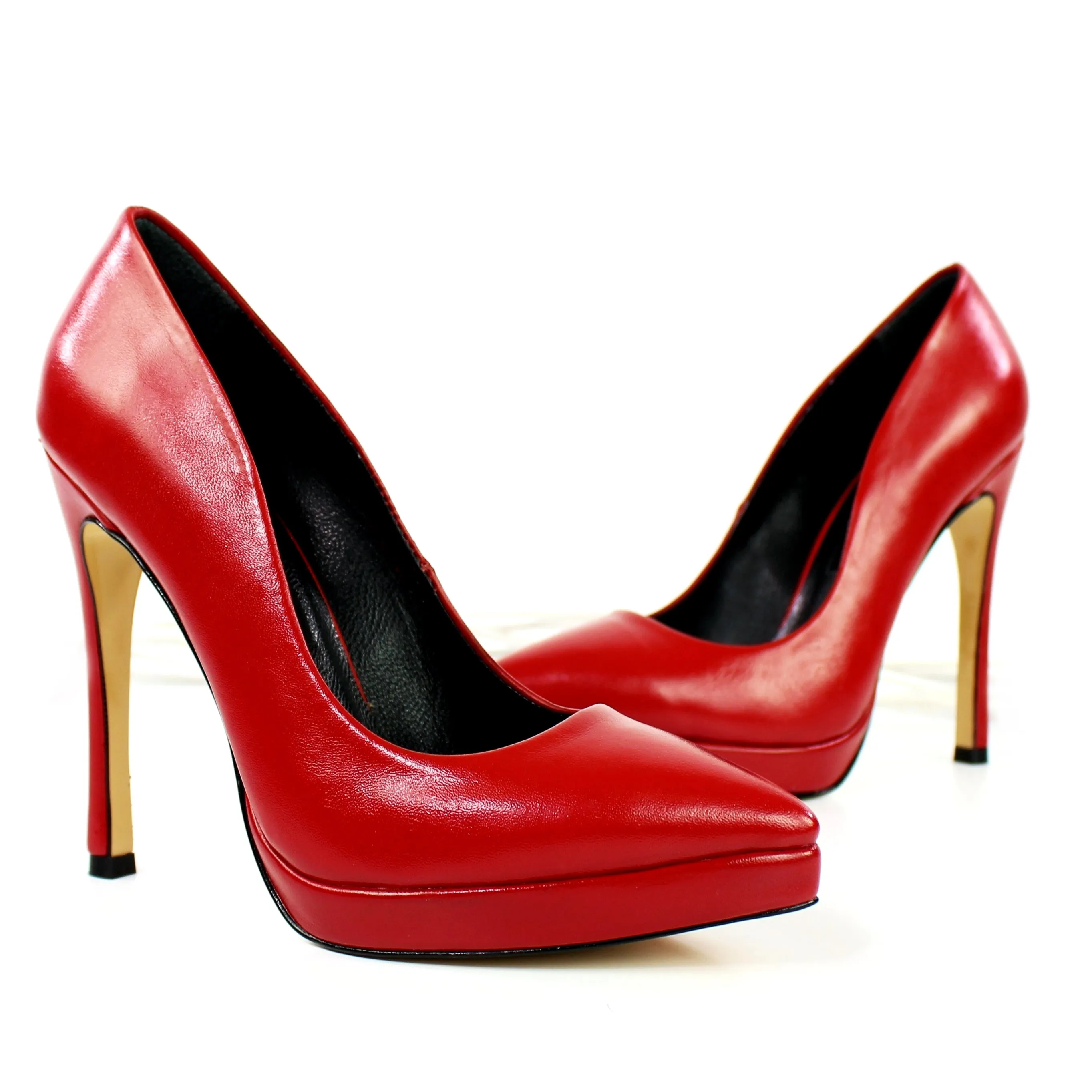 Red Genuine Leather Pointy Toe Stilettos