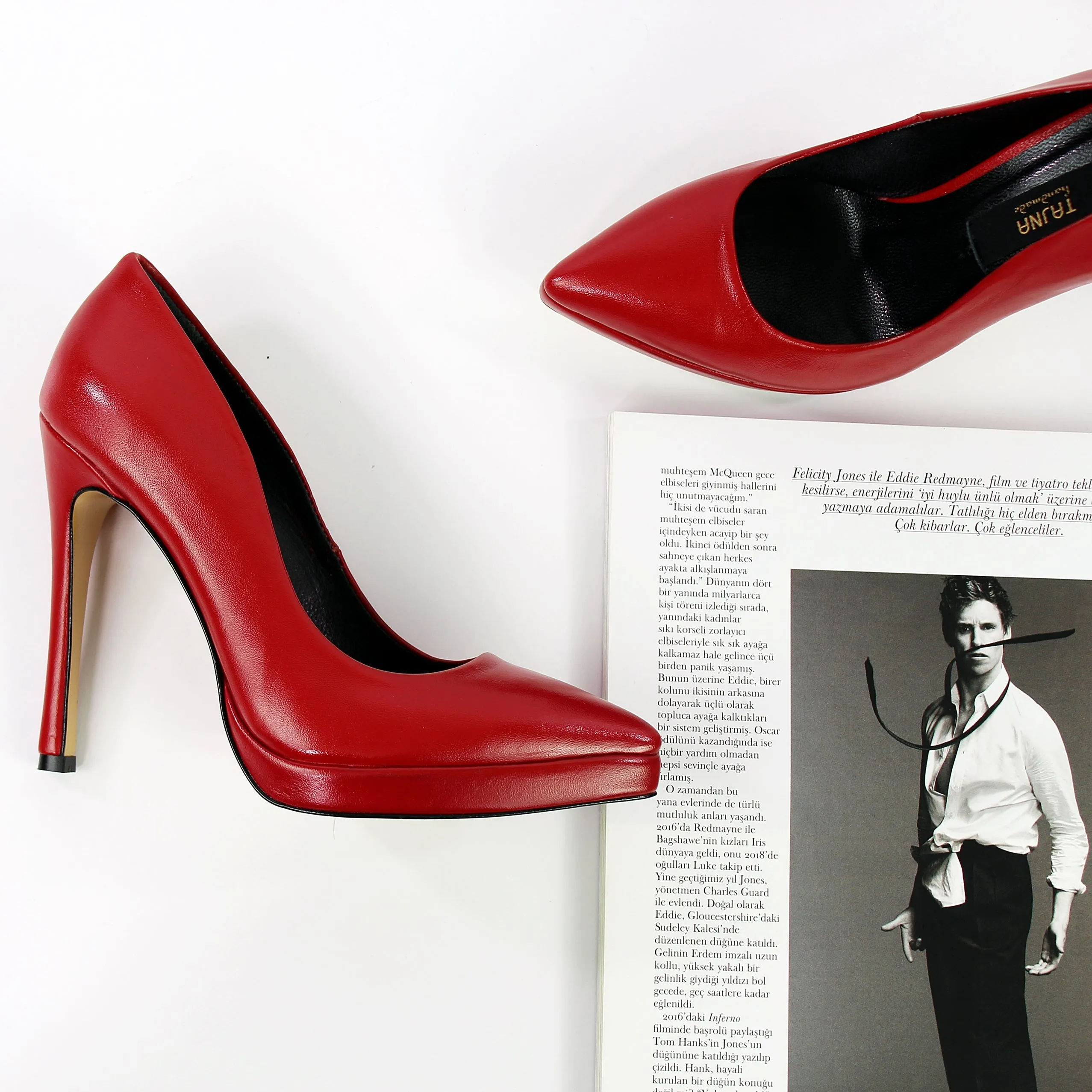 Red Genuine Leather Pointy Toe Stilettos