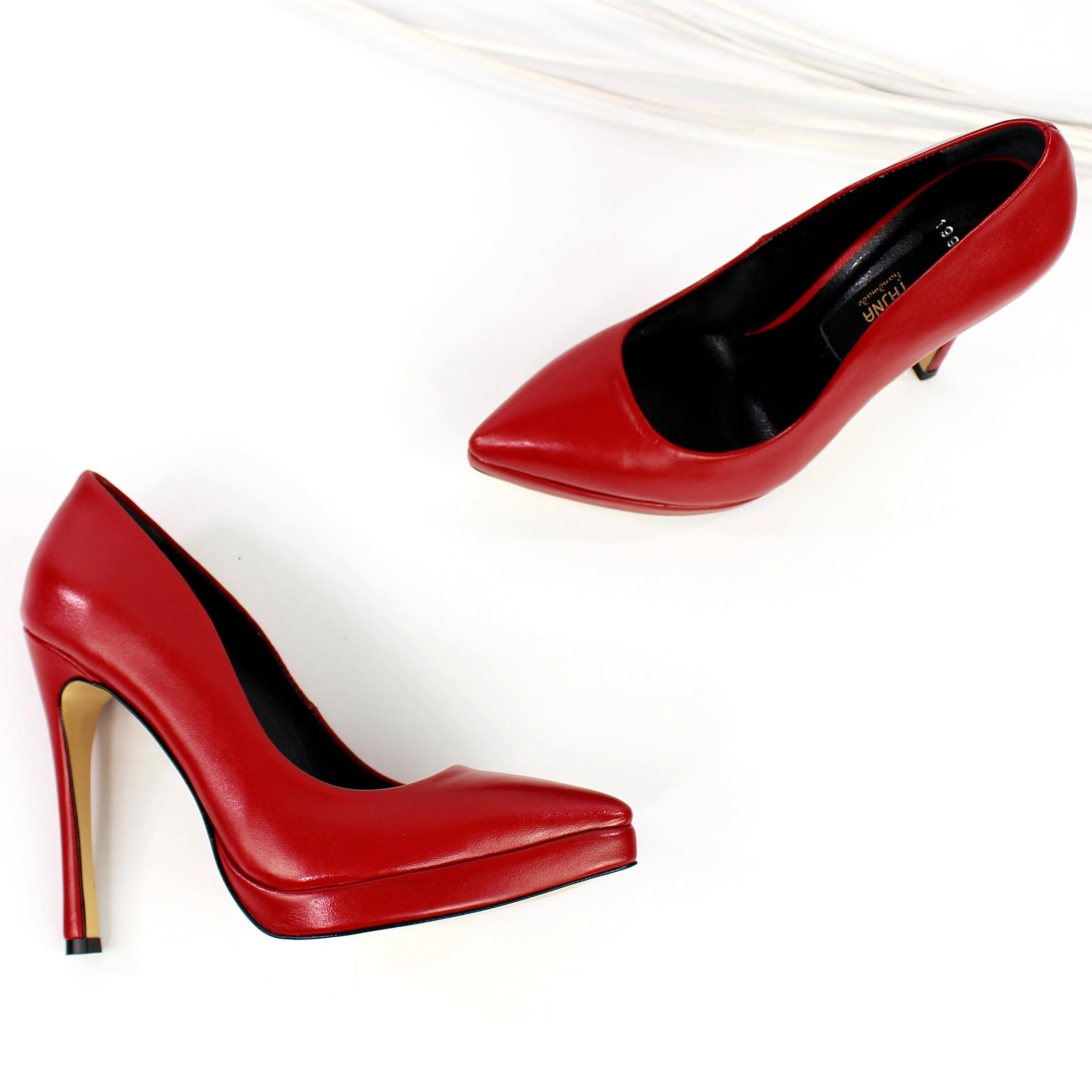 Red Genuine Leather Pointy Toe Stilettos