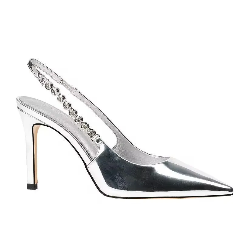 Shiny Metallic Crystal Pointed Toe Heels