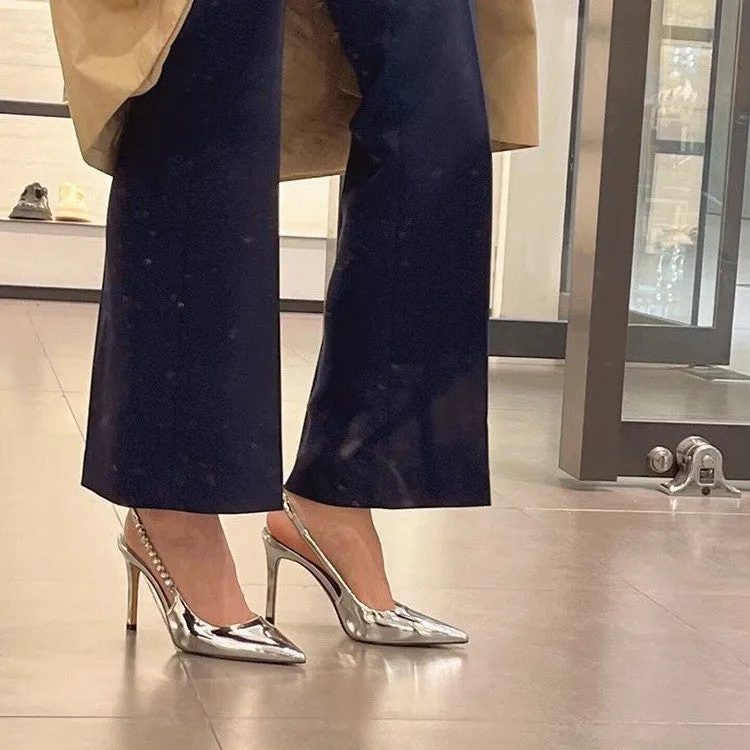 Shiny Metallic Crystal Pointed Toe Heels