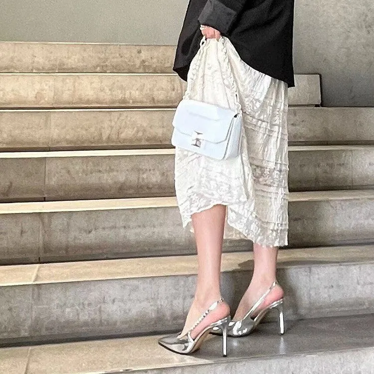 Shiny Metallic Crystal Pointed Toe Heels