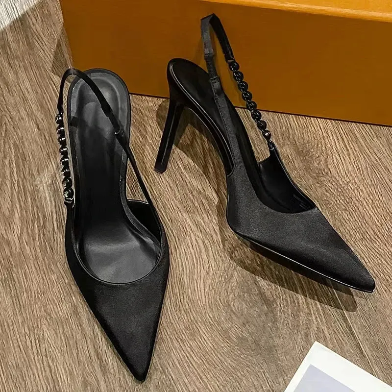 Shiny Metallic Crystal Pointed Toe Heels