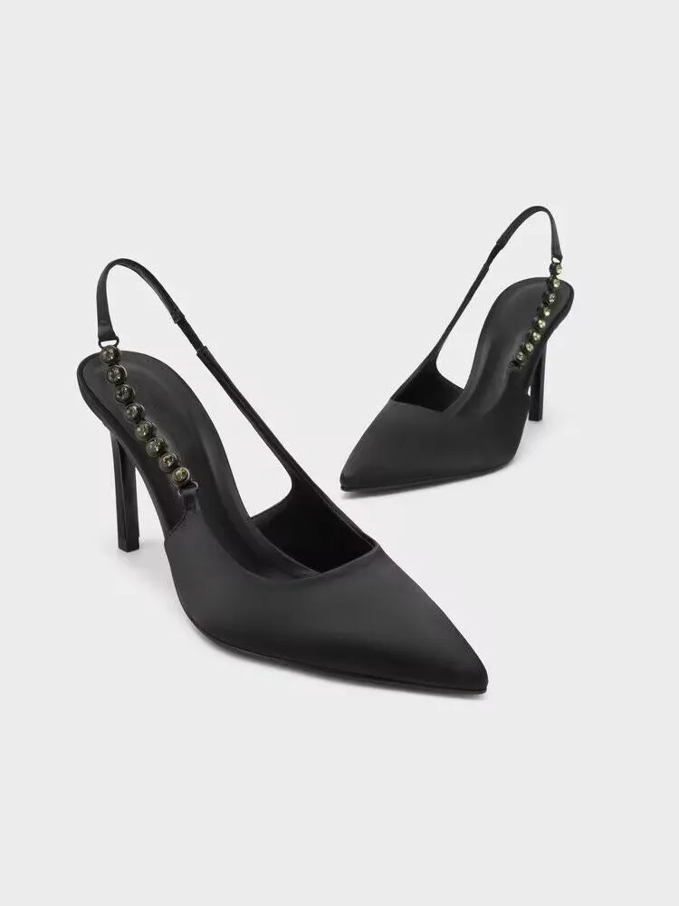 Shiny Metallic Crystal Pointed Toe Heels