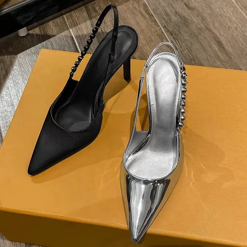 Shiny Metallic Crystal Pointed Toe Heels
