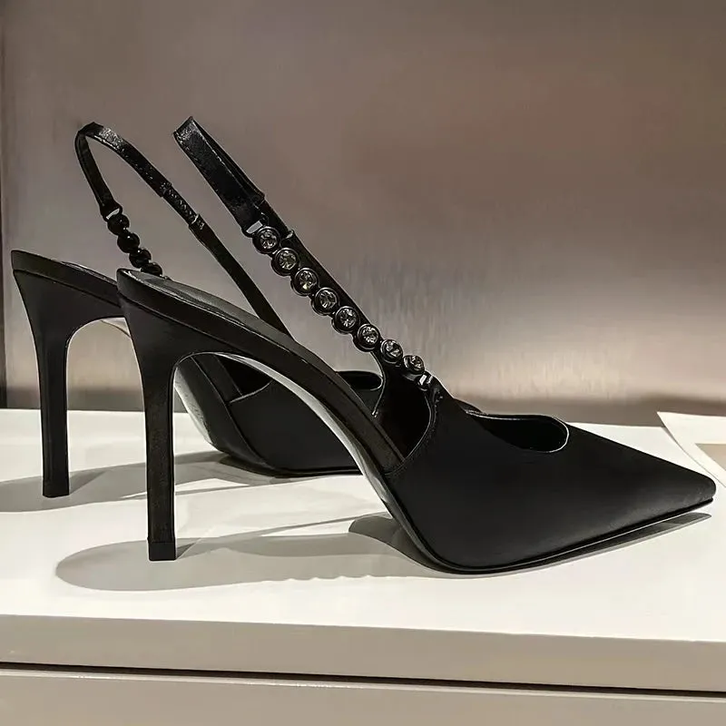 Shiny Metallic Crystal Pointed Toe Heels
