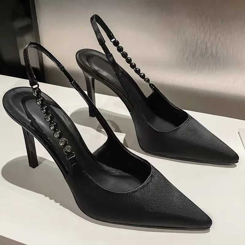 Shiny Metallic Crystal Pointed Toe Heels