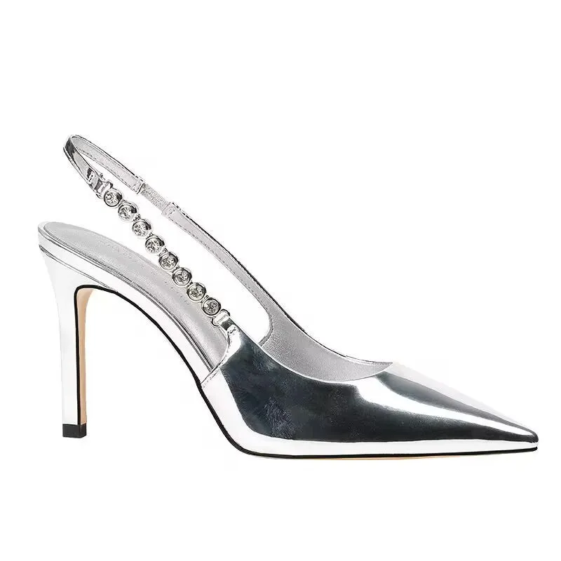 Shiny Metallic Crystal Pointed Toe Heels