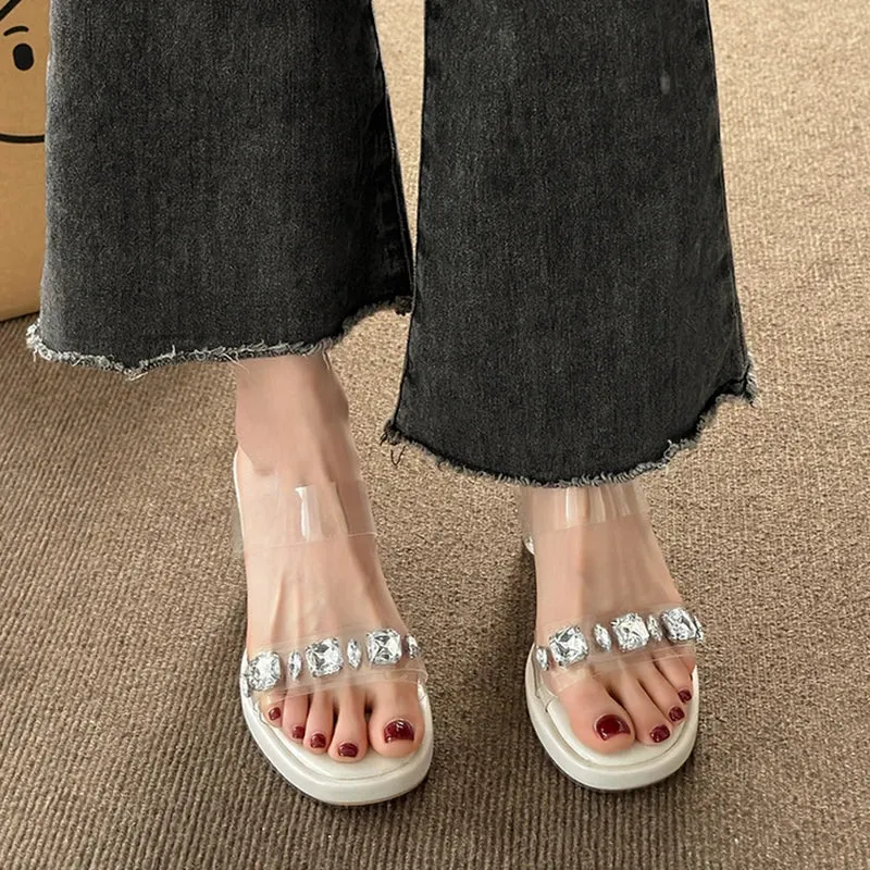 Sohiwoo Chunky Platform High Heels Sandals Women Summer 2023 Shiny Crystal Transparent Pvc Sandals Woman Clear Thick Heeled Party Shoes