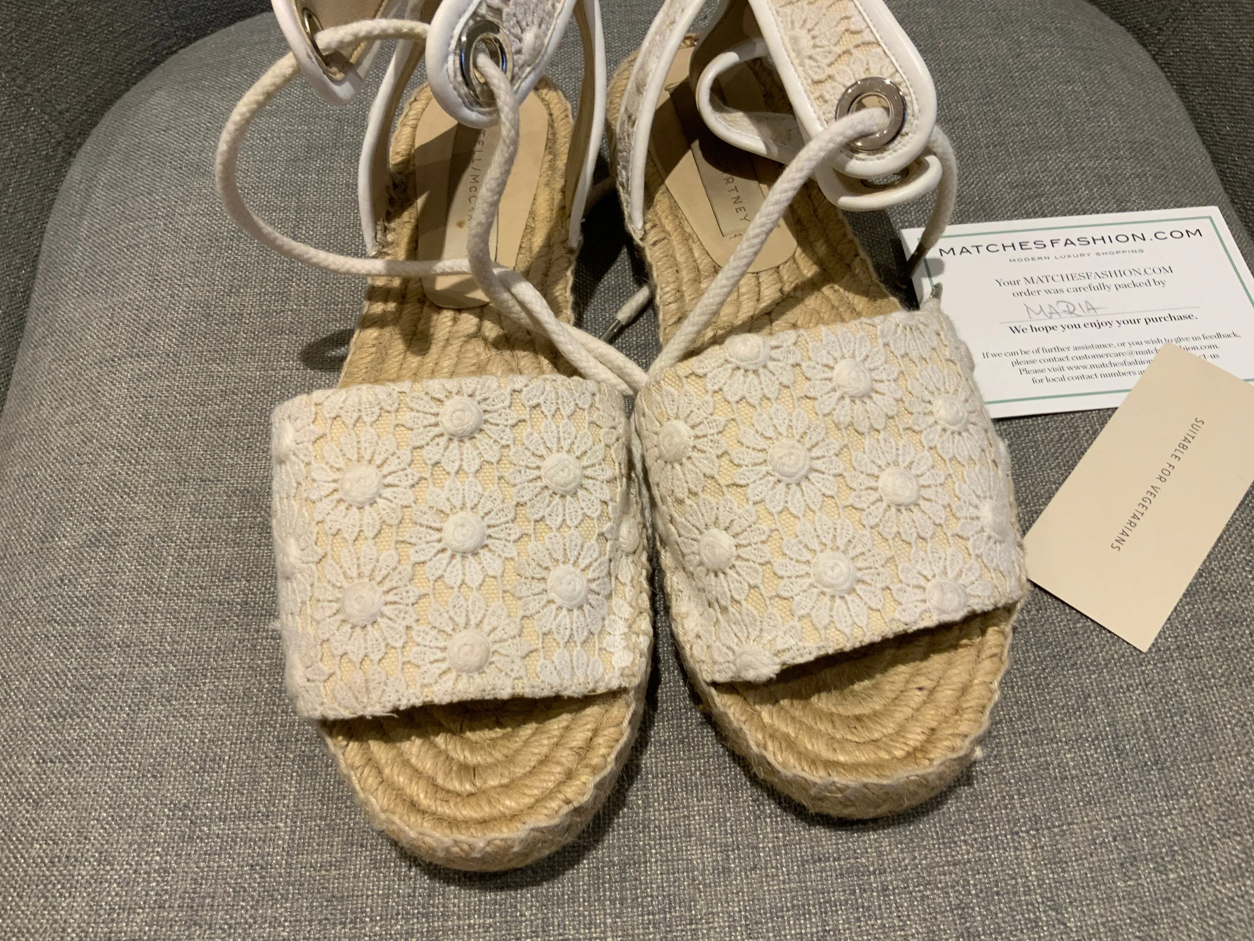 STELLA MCCARTNEY Espadrilles Sandals Floral Embroidered Size 39 US 9 UK 6 ladies
