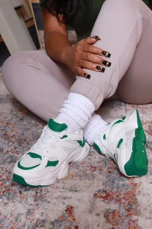 Step Down Lace Up Chunky Sneakers - White/Green
