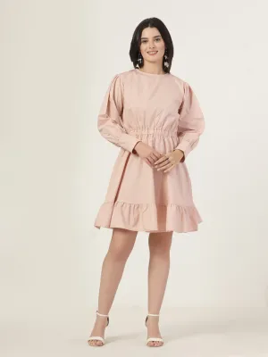 Style Quotient Women Solid Nude Regular Fit Smart Casual Polycotton Dress