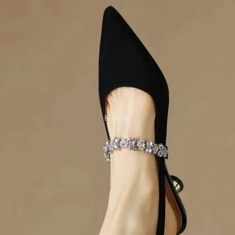 Summer Shiny Straps Pointed Toe Slingbacks Women Shoes Low Heel Pumps