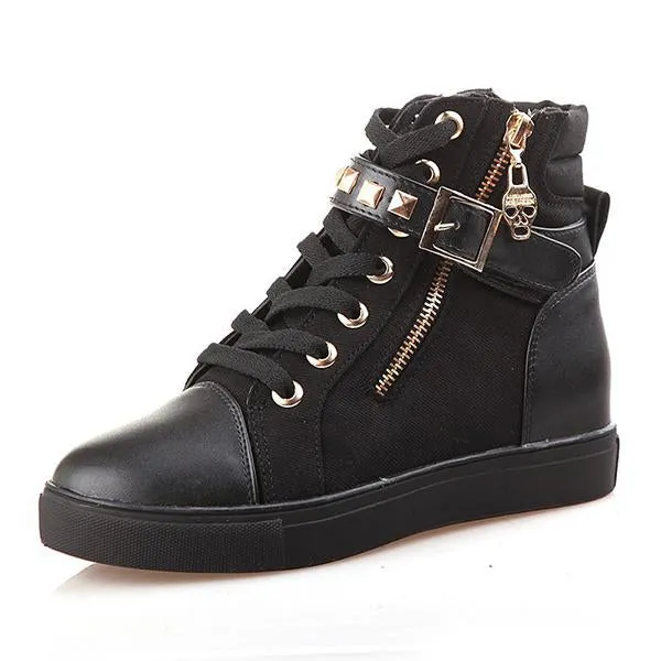 Women's Casual Studded Zip Flat Canvas Shoes 14114591S