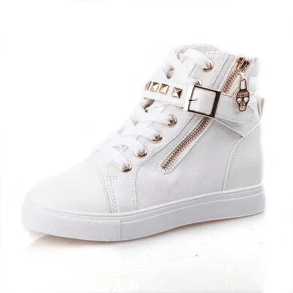 Women's Casual Studded Zip Flat Canvas Shoes 14114591S