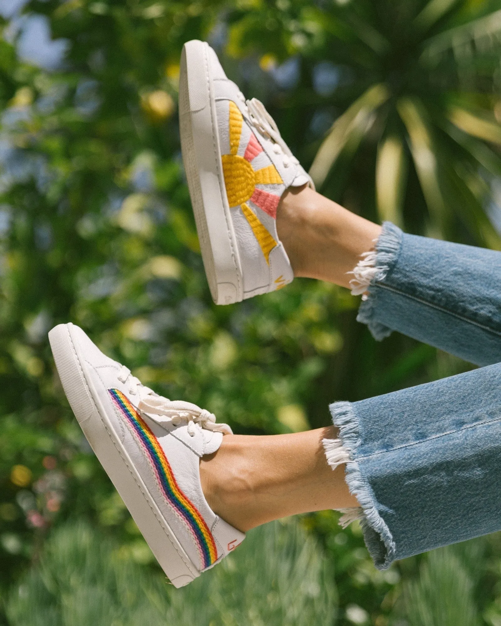 Womens_Sneakers_The Ibiza_Embroidery_Oasis White - Rainbow Wave